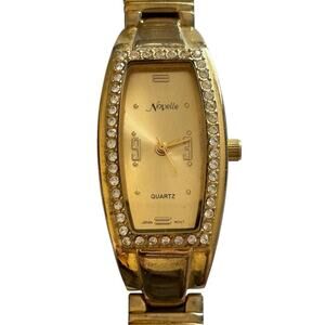 Novelle Quartz Japan Movement Watch Analog Gold Tone Rhinestone Band Working